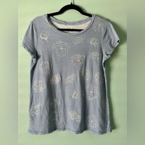 Loft Women’s T Shirt Sz Small Vintage Soft Striped Short Sleeve Floral Design